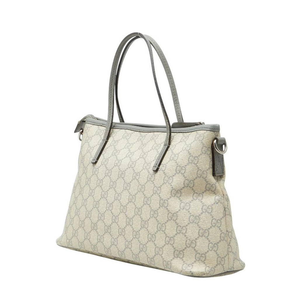 Gucci GG Leather Tote Bag Gray Supreme Beige Shoulder
